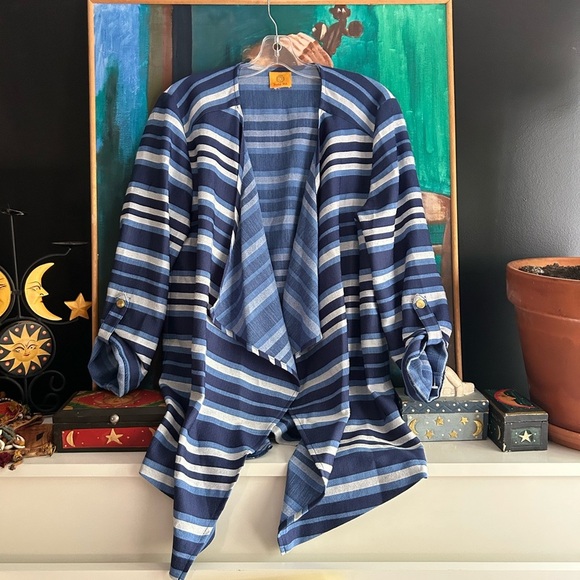 Ruby Rd. Navy and Light Blue Striped Cardigan - Picture 6 of 16